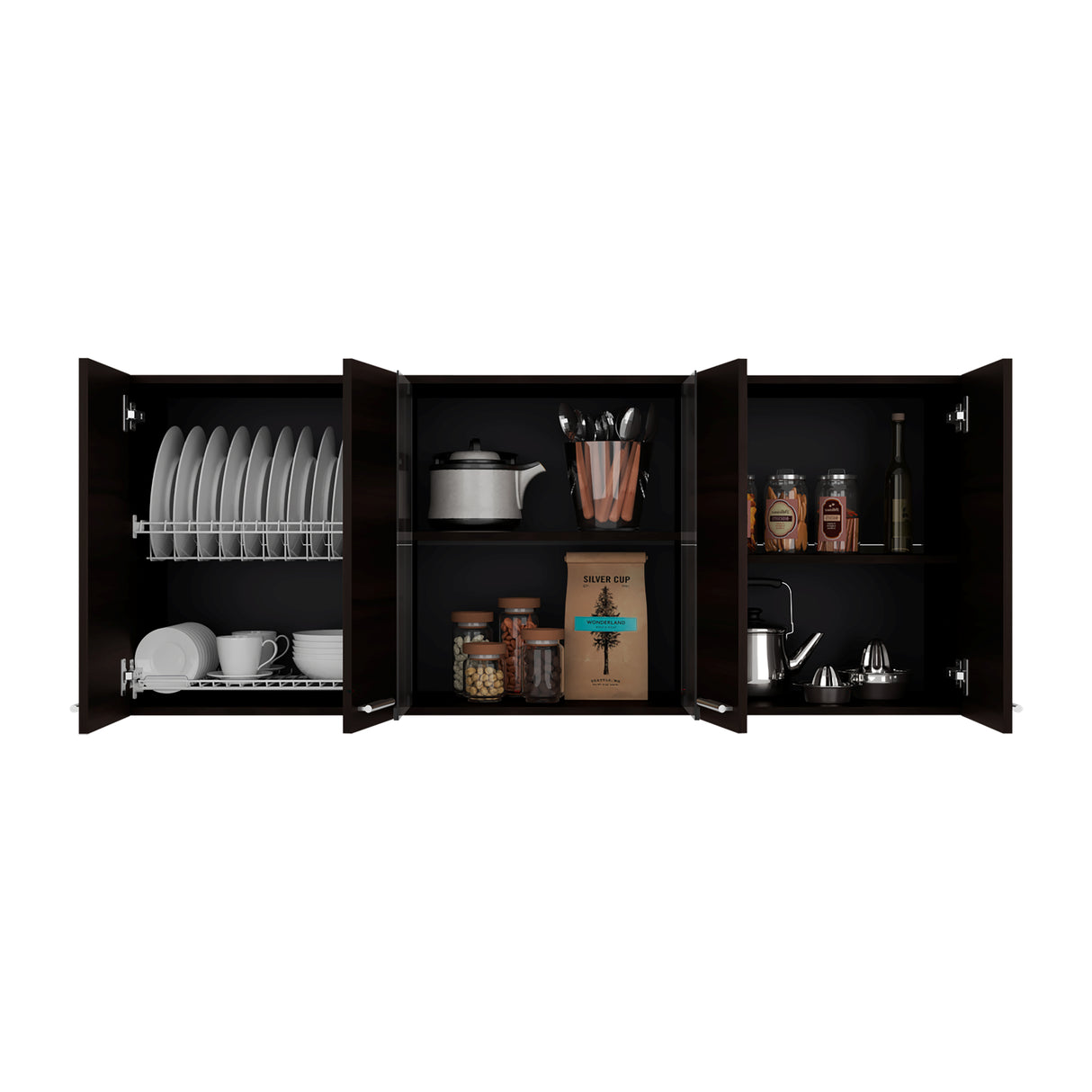 Mueble Superior de Cocina Nogal 150x60cm con Seis Puertas con Dos Entrepaños y con Locero