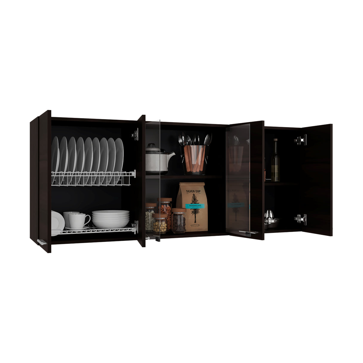 Mueble Superior de Cocina Nogal 150x60cm con Seis Puertas con Dos Entrepaños y con Locero