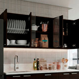 Mueble Superior de Cocina Nogal 150x60cm con Seis Puertas con Dos Entrepaños y con Locero