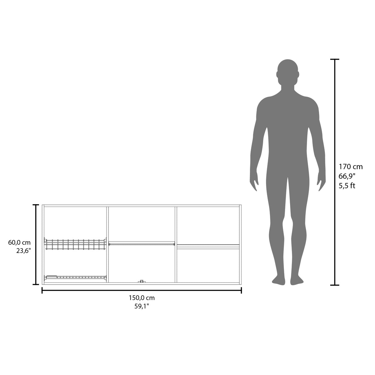 Mueble Superior de Cocina Nogal 150x60cm con Seis Puertas con Dos Entrepaños y con Locero