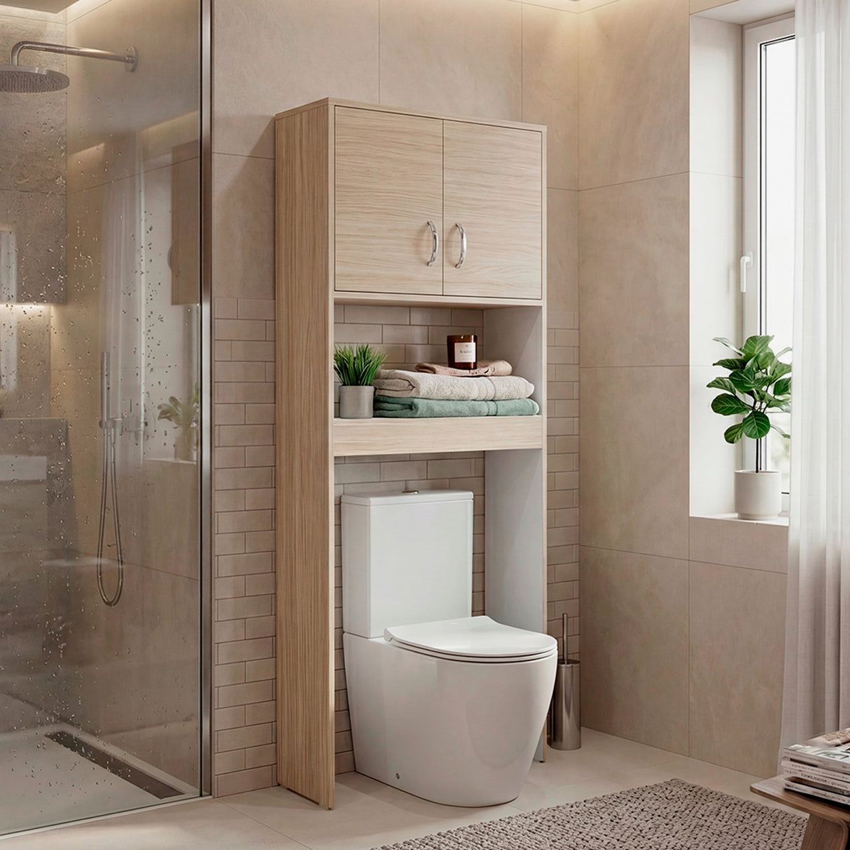 Ahorrador de Espacio para Baño Siena Cartagena y Blanco 63.1x160cm con Un Entrepaño