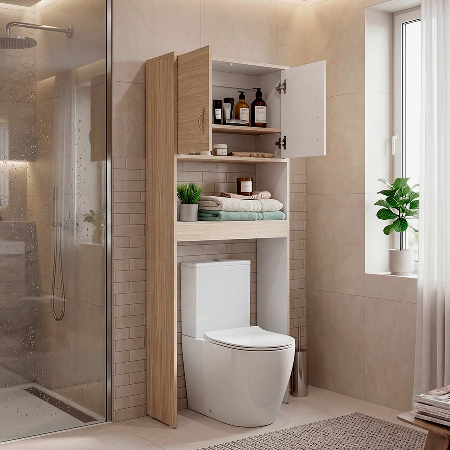 Ahorrador de Espacio para Baño Siena Cartagena y Blanco 63.1x160cm con Un Entrepaño