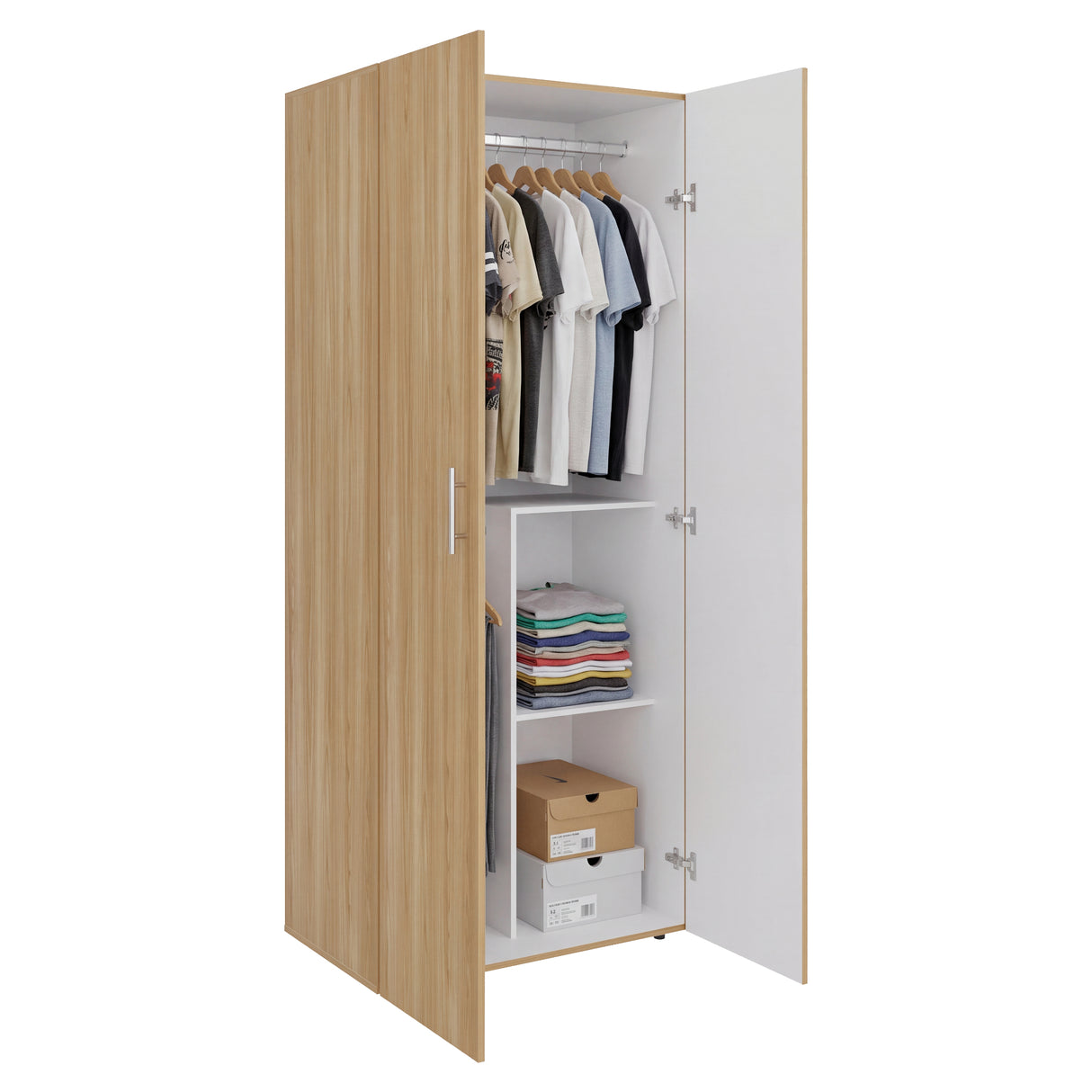 Closet Tera Fresno y Blanco 80x180cm sin Cajones con 3 Entrepaños
