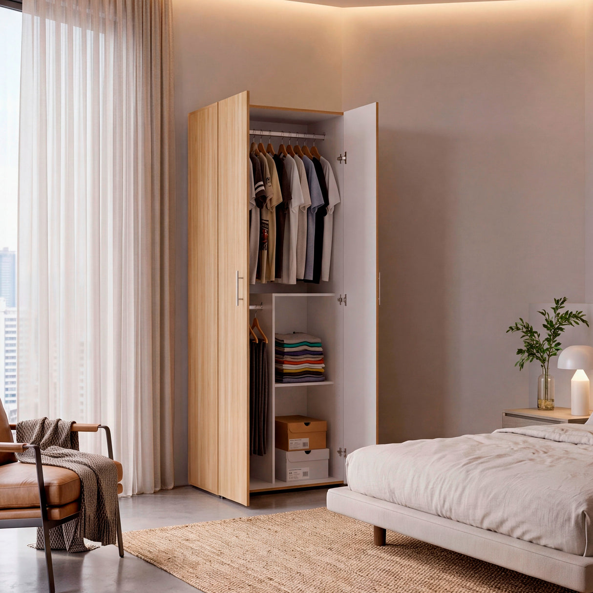 Closet Tera Fresno y Blanco 80x180cm sin Cajones con 3 Entrepaños