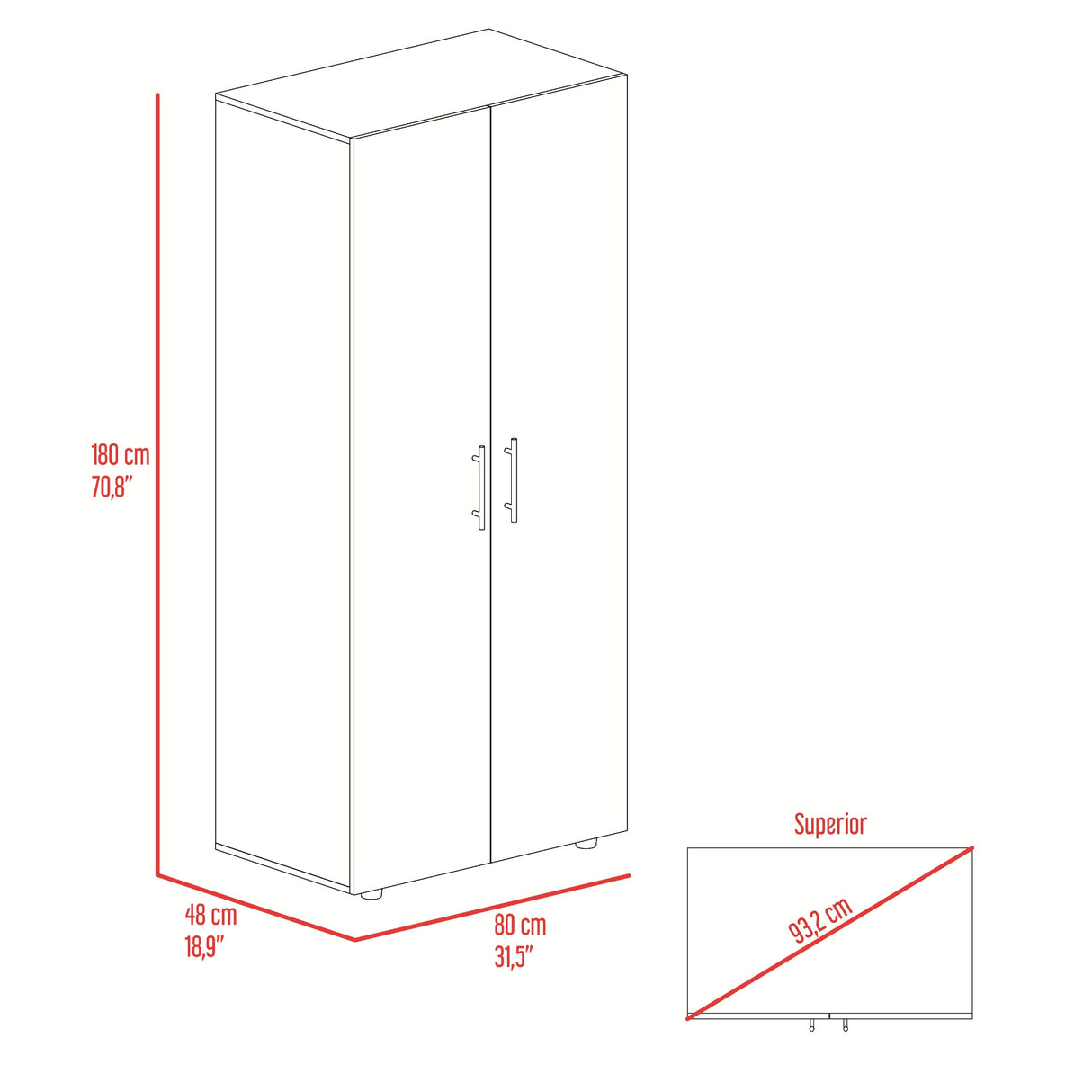 Closet Tera Fresno y Blanco 80x180cm sin Cajones con 3 Entrepaños