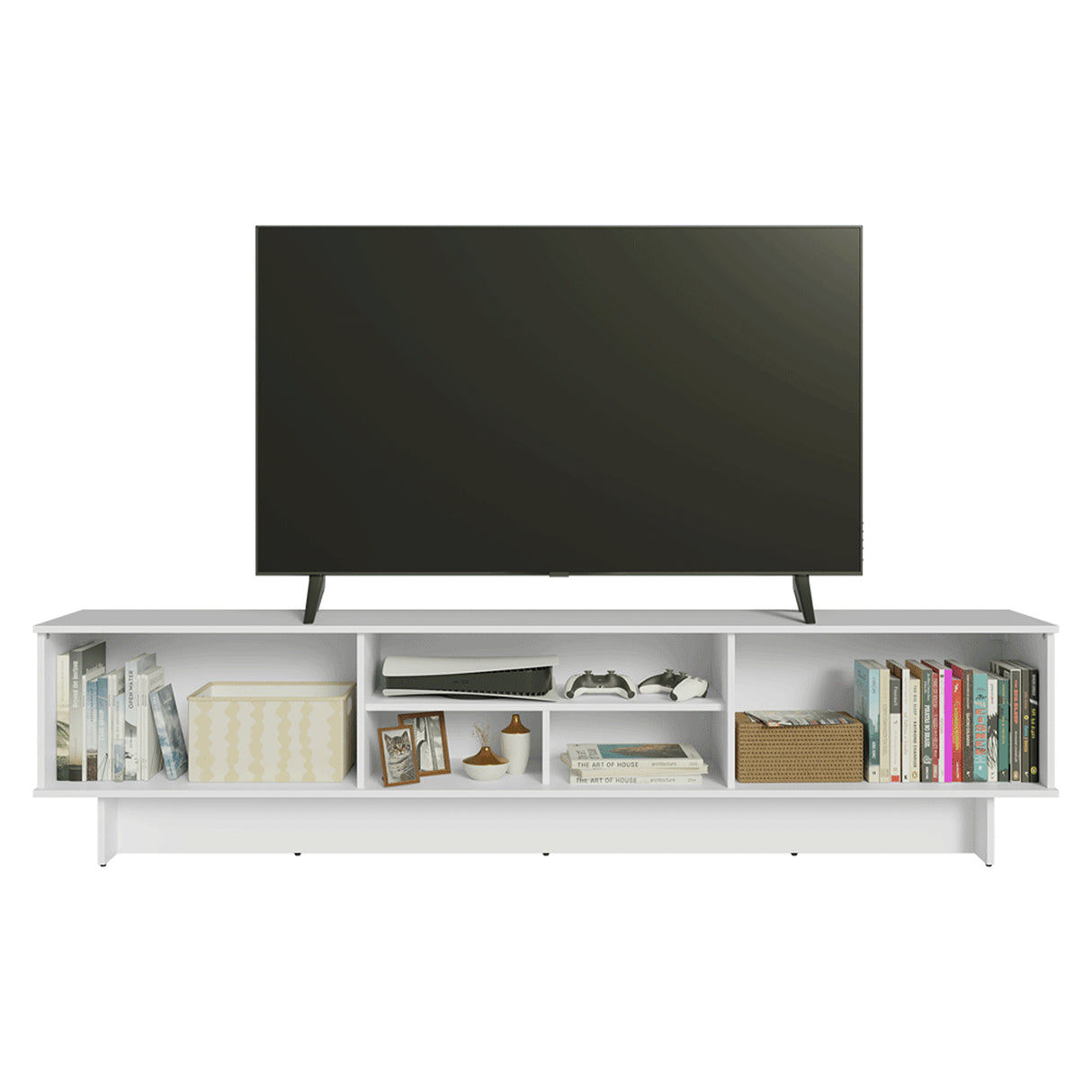 Rack de TV Agata Blanco 218x52cm para TV Hasta 80 Pulgadas con Cinco Cajones