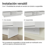 Rack de TV Glamy Blanco 218x52cm para TV Hasta 80 Pulgadas con Cinco Cajones