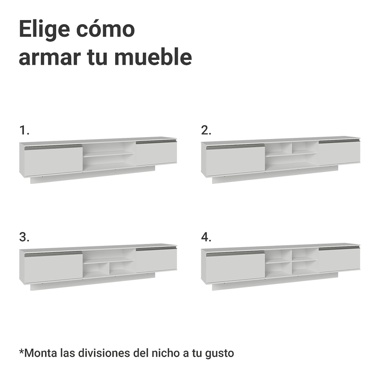 Rack de TV Glamy Blanco 218x52cm para TV Hasta 80 Pulgadas Flotante con Cinco Cajones