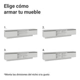 Rack de TV Glamy Blanco 218x52cm para TV Hasta 80 Pulgadas Flotante con Cinco Cajones