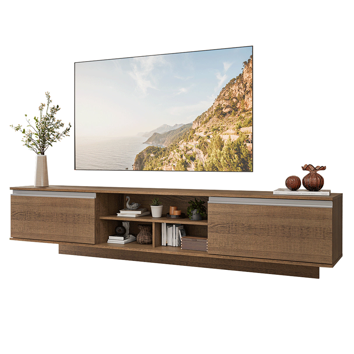 Rack de TV Glamy Marrón 218x52cm para TV Hasta 80 Pulgadas Flotante con Cinco Cajones