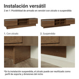 Rack de TV Glamy Marrón 218x52cm para TV Hasta 80 Pulgadas Flotante con Cinco Cajones