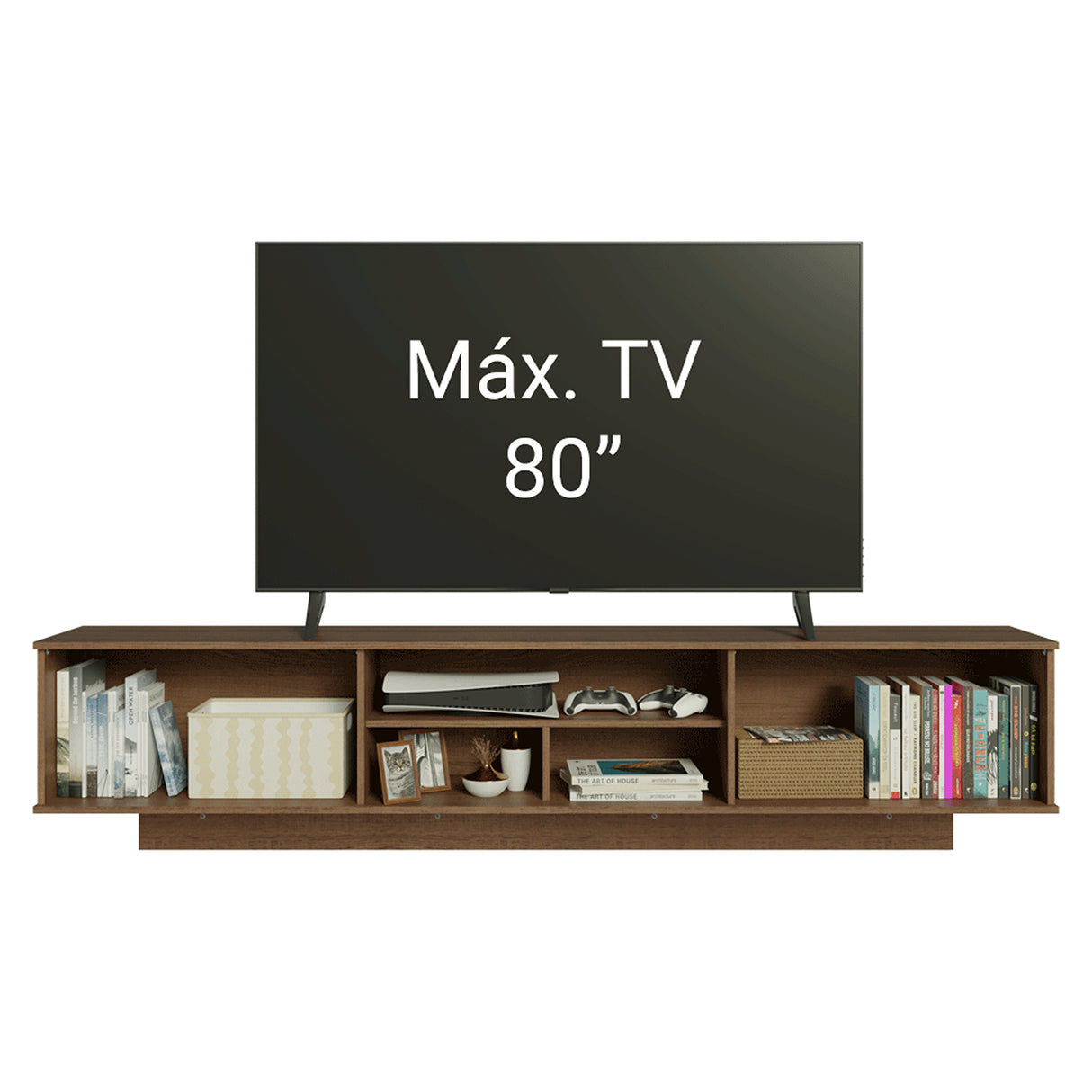 Rack de TV Glamy Marrón 218x52cm para TV Hasta 80 Pulgadas Flotante con Cinco Cajones
