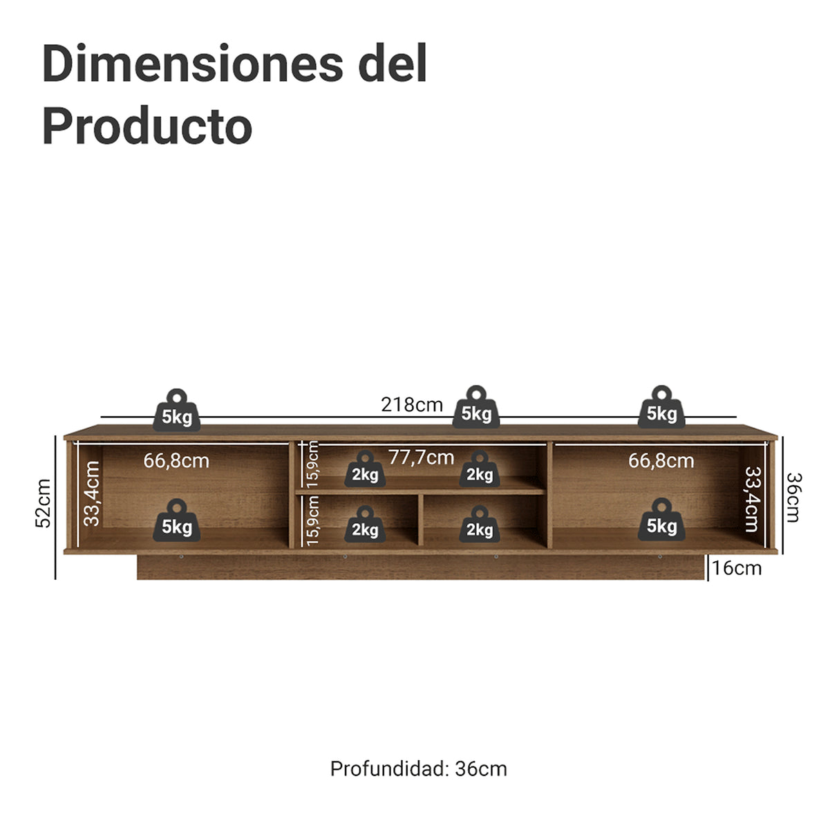Rack de TV Agata Marrón y Blanco 218x52cm para TV Hasta 80 Pulgadas Flotante con Cinco Cajones