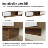 Rack de TV Agata Marrón y Blanco 218x52cm para TV Hasta 80 Pulgadas Flotante con Cinco Cajones