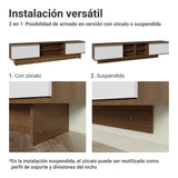 Rack de TV Glamy Marrón y Blanco 218x52cm para TV Hasta 80 Pulgadas con Cinco Cajones