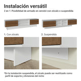 Rack de TV Glamy Blanco y Marrón 218x52cm para TV Hasta 80 Pulgadas con Cinco Cajones