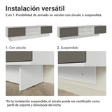 Rack de TV Vik Blanco y Gris 218x52cm para TV Hasta 80 Pulgadas Flotante con Cinco Cajones