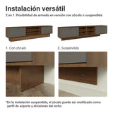 Rack de TV Vik Marrón y Gris 218x52cm para TV Hasta 80 Pulgadas Flotante con Cinco Cajones