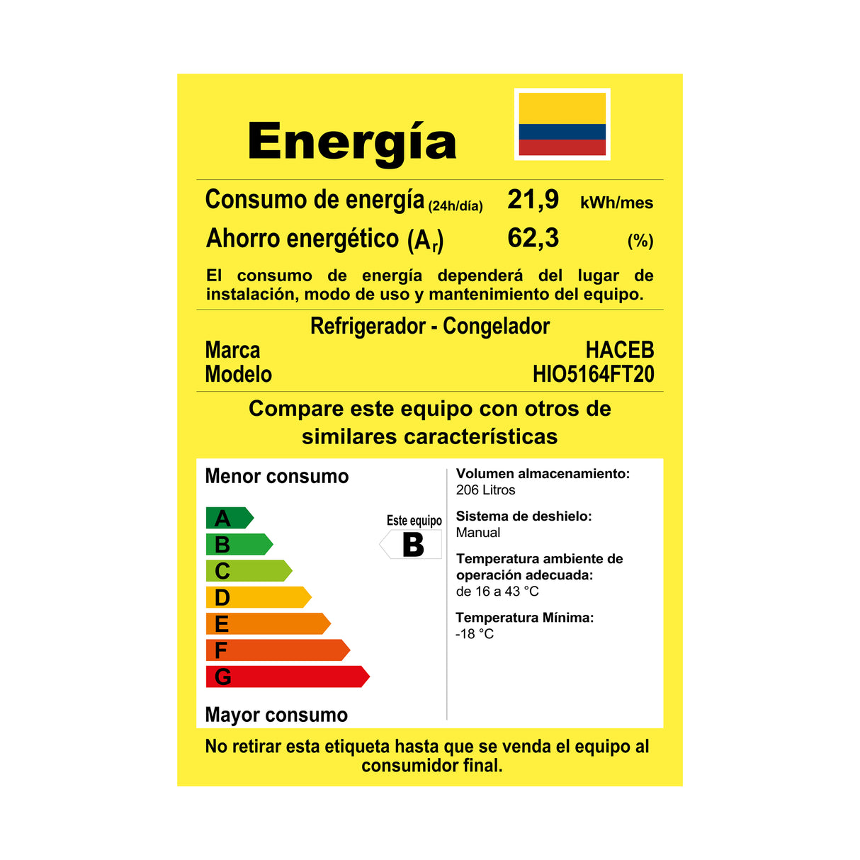 Nevera Haceb Frost Negro 55x143cm de 206 Litros