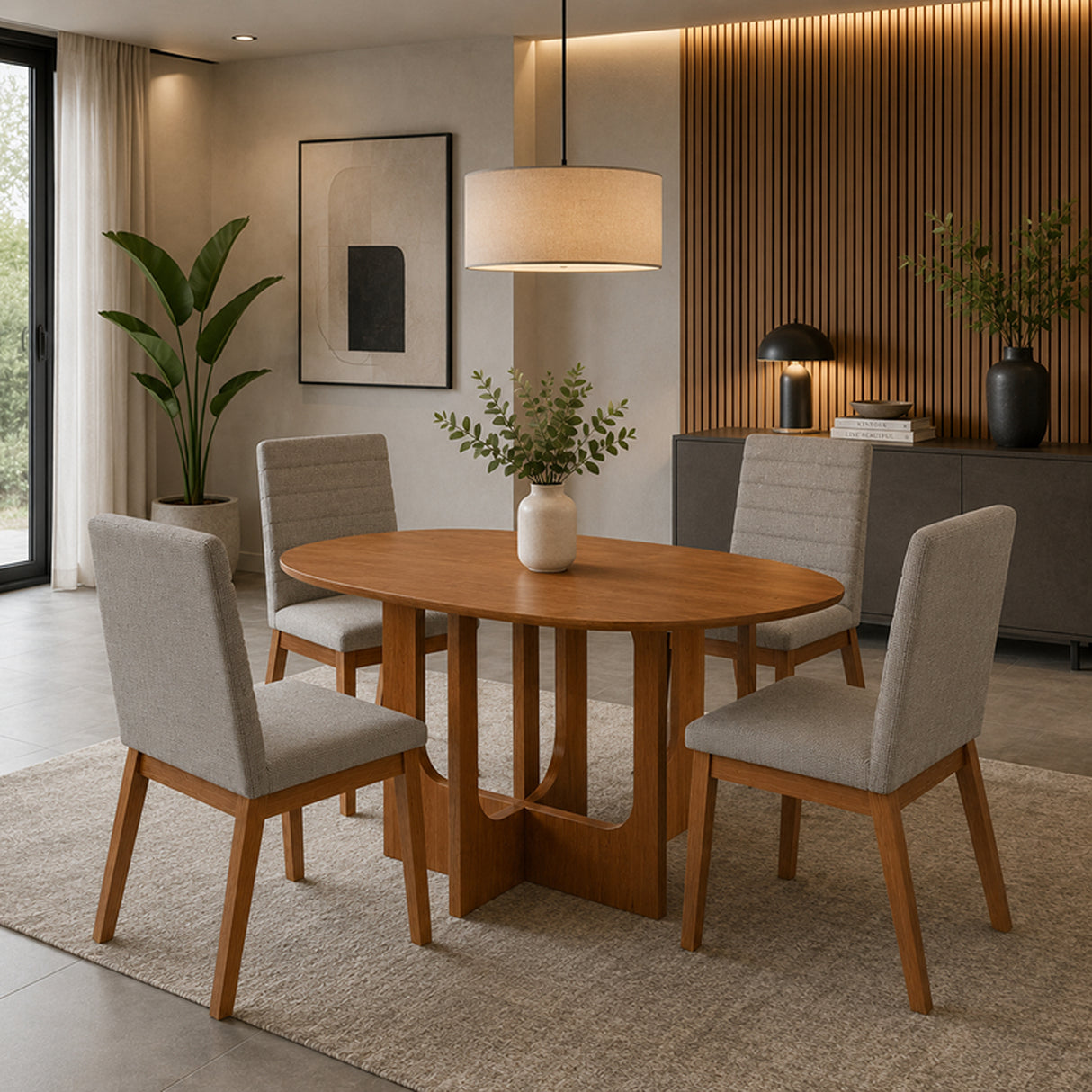 Comedor Samoa Cafe y Gris 100x78cm Ovalado De Cuatro Puestos con Cuatro Sillas