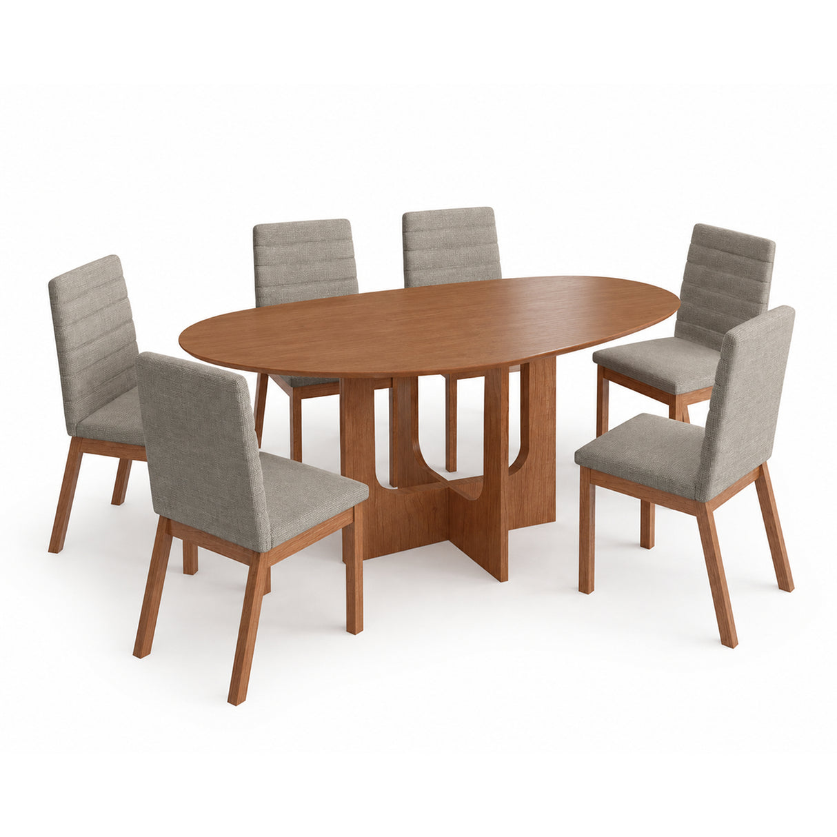 Comedor Margarita Cafe y Gris 100x78cm Ovalado De Seis Puestos con Seis Sillas