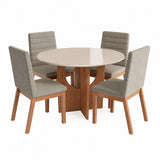 Comedor Taboga Cafe y Gris 110x78cm Circular De Cuatro Puestos con Cuatro Sillas