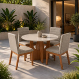 Comedor Taboga Cafe y Gris 110x78cm Circular De Cuatro Puestos con Cuatro Sillas