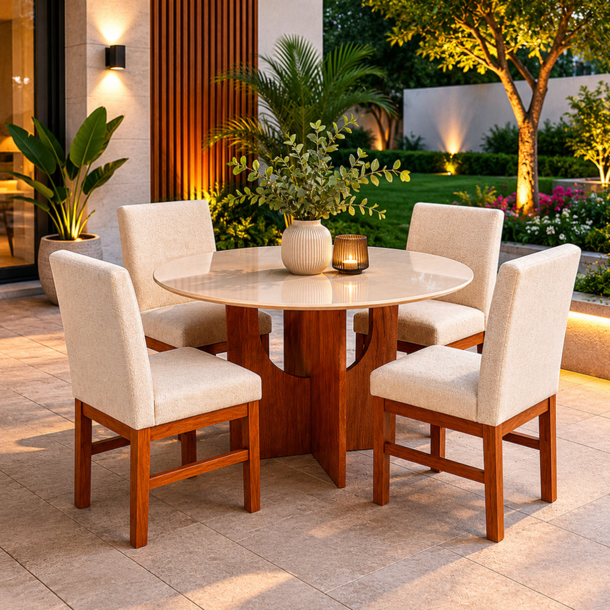 Comedor Saona Cafe y Beige 110x78cm Circular De Cuatro Puestos con Cuatro Sillas