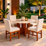 Comedor Saona Cafe y Beige 110x78cm Circular De Cuatro Puestos con Cuatro Sillas