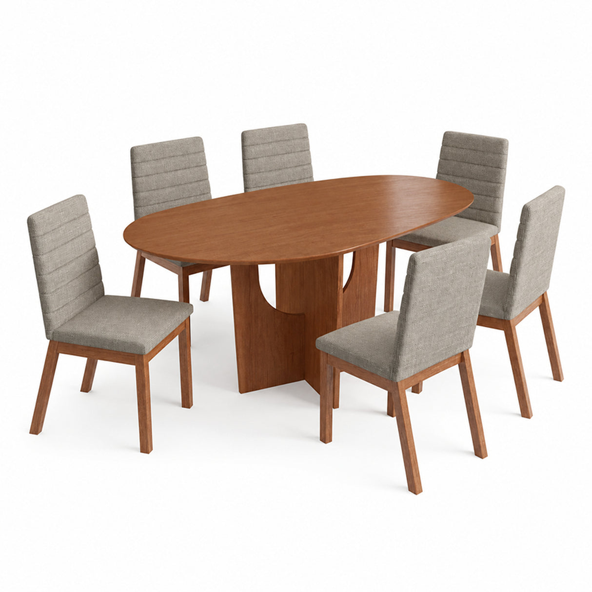 Comedor Komodo Cafe y Gris 100x78cm Ovalado De Seis Puestos con Seis Sillas