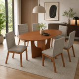 Comedor Komodo Cafe y Gris 100x78cm Ovalado De Seis Puestos con Seis Sillas