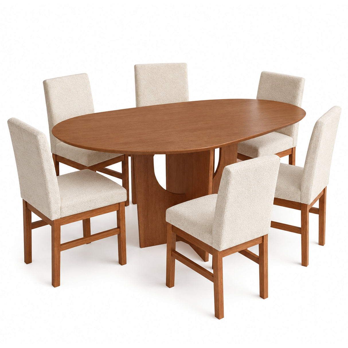 Comedor Orvieto Cafe y Beige 100x78cm Ovalado De Seis Puestos con Seis Sillas