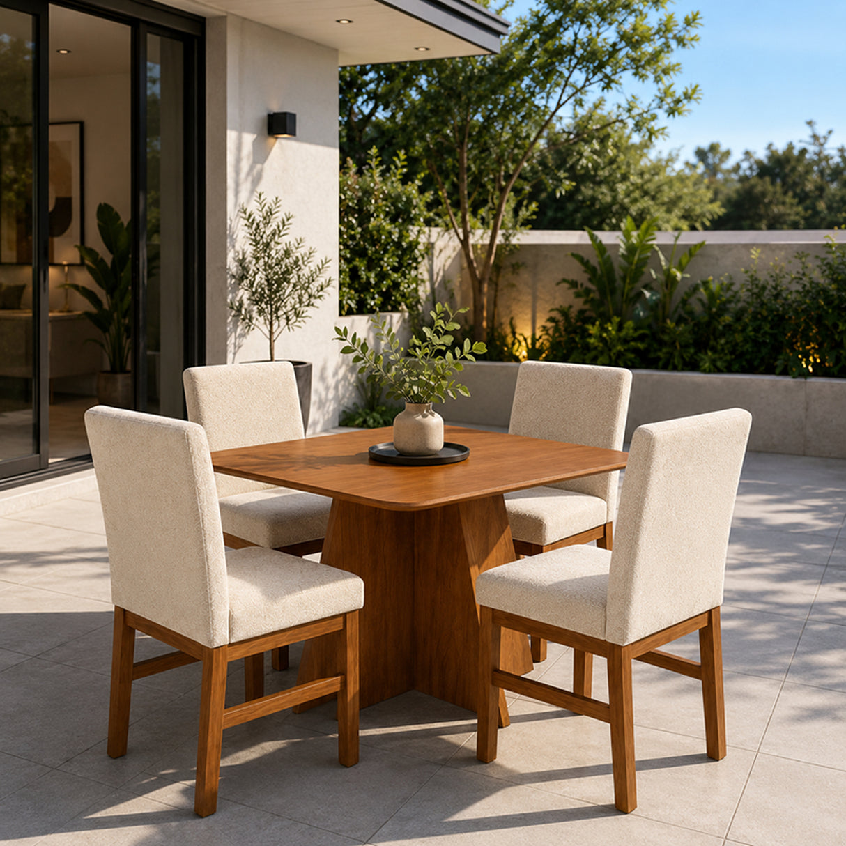 Comedor Córcega Cafe y Beige 120x78cm Cuadrado De Cuatro Puestos con Cuatro Sillas
