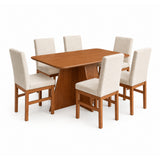 Comedor Sumatra Cafe y Beige 120x78cm Cuadrado De Seis Puestos con Seis Sillas