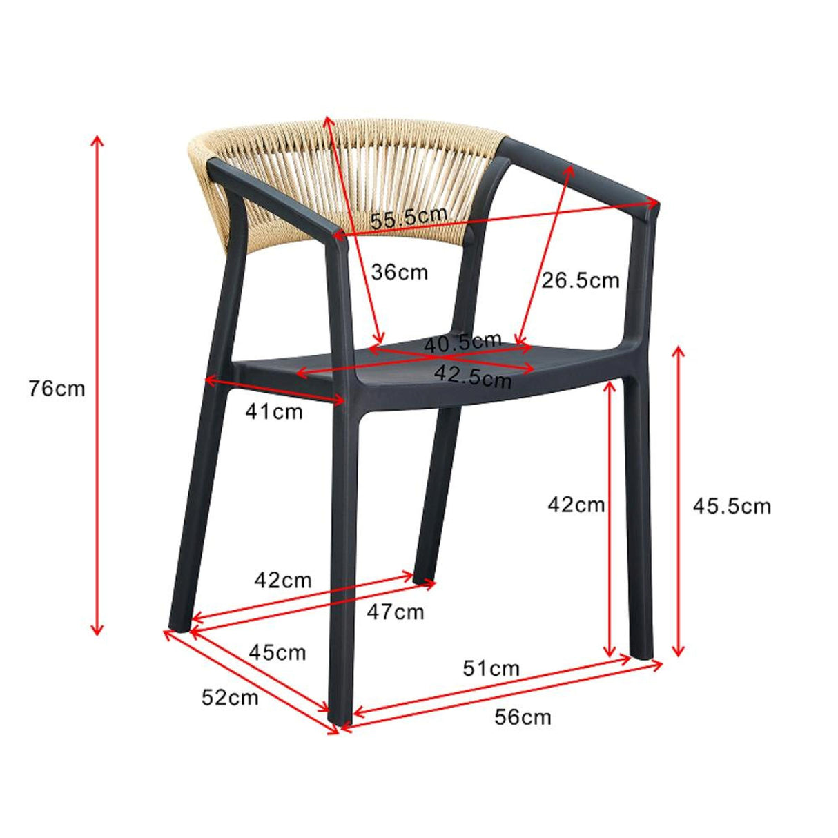 Silla para Exteriores Bali Gris 53x75.5cm Apilable con Apoya Brazos y con Espaldar
