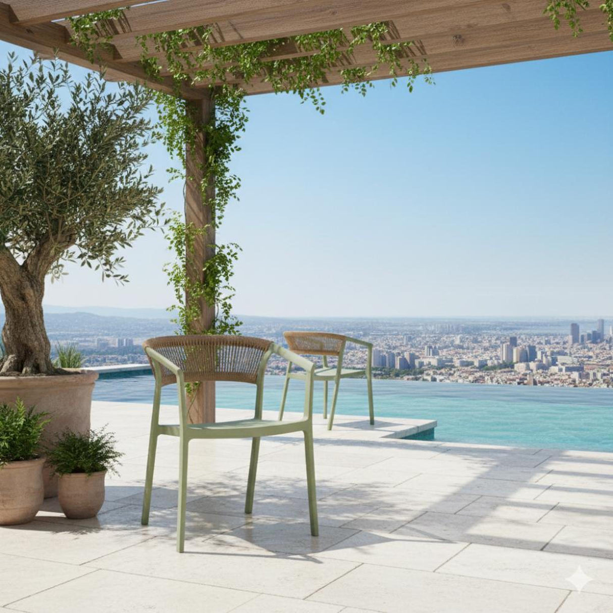 Silla para Exteriores Bali Verde 53x75.5cm Apilable con Apoya Brazos y con Espaldar