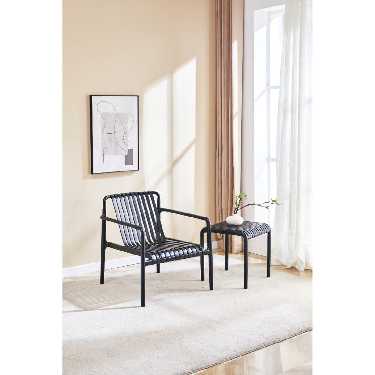 Silla para Exteriores Parma Negro 66.5x76cm Apilable con Apoya Brazos y con Espaldar