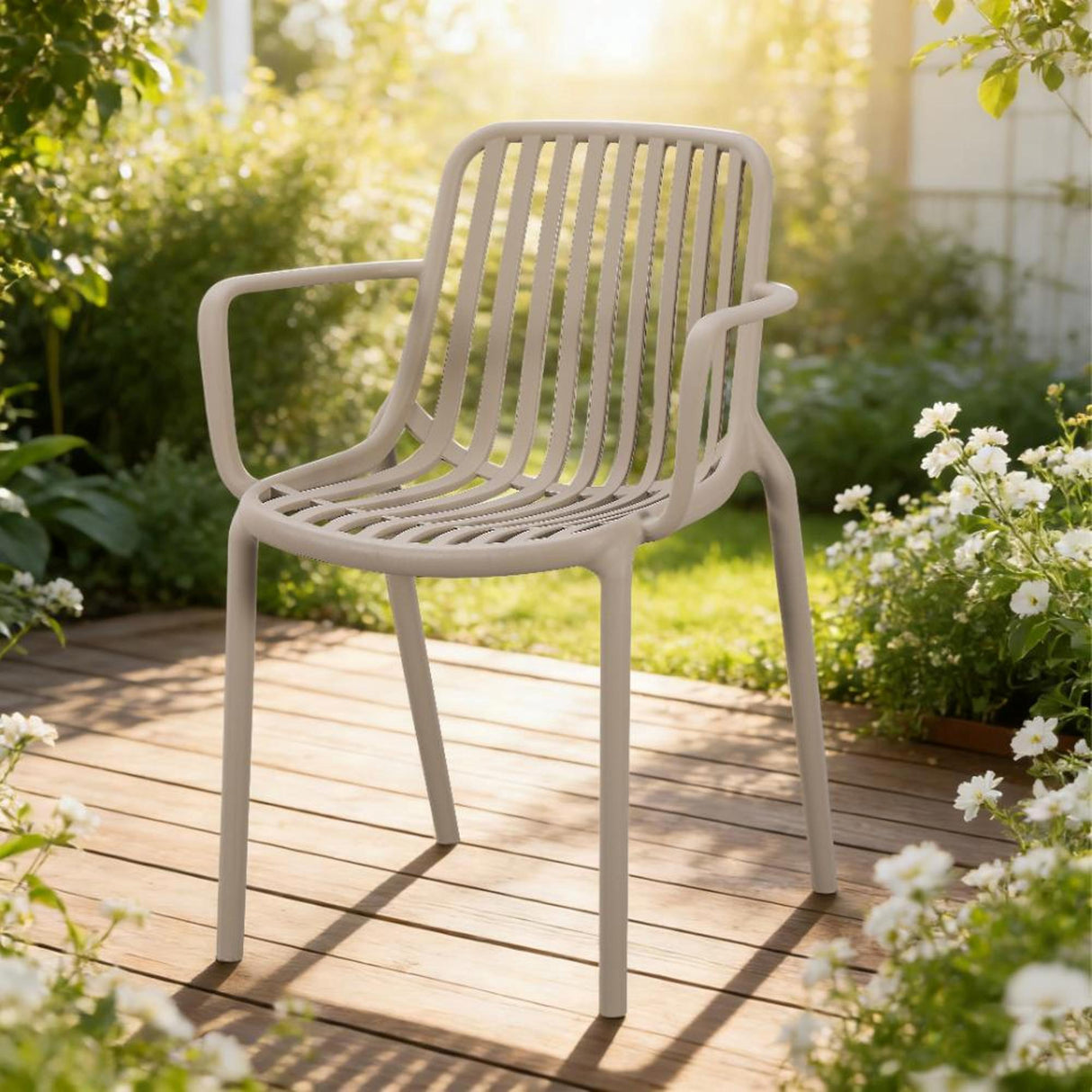 Silla para Exteriores Parma Taupe 57x80cm Apilable con Apoya Brazos y con Espaldar