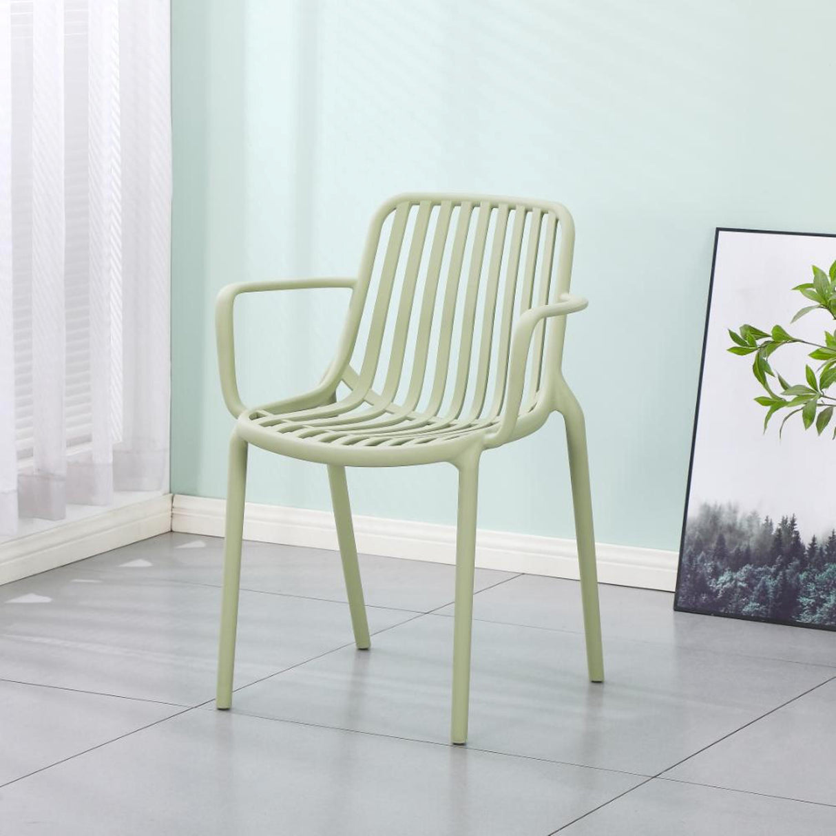 Silla para Exteriores Parma Verde 57x80cm Apilable con Apoya Brazos y con Espaldar