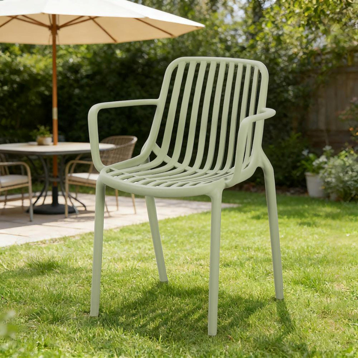 Silla para Exteriores Parma Verde 57x80cm Apilable con Apoya Brazos y con Espaldar