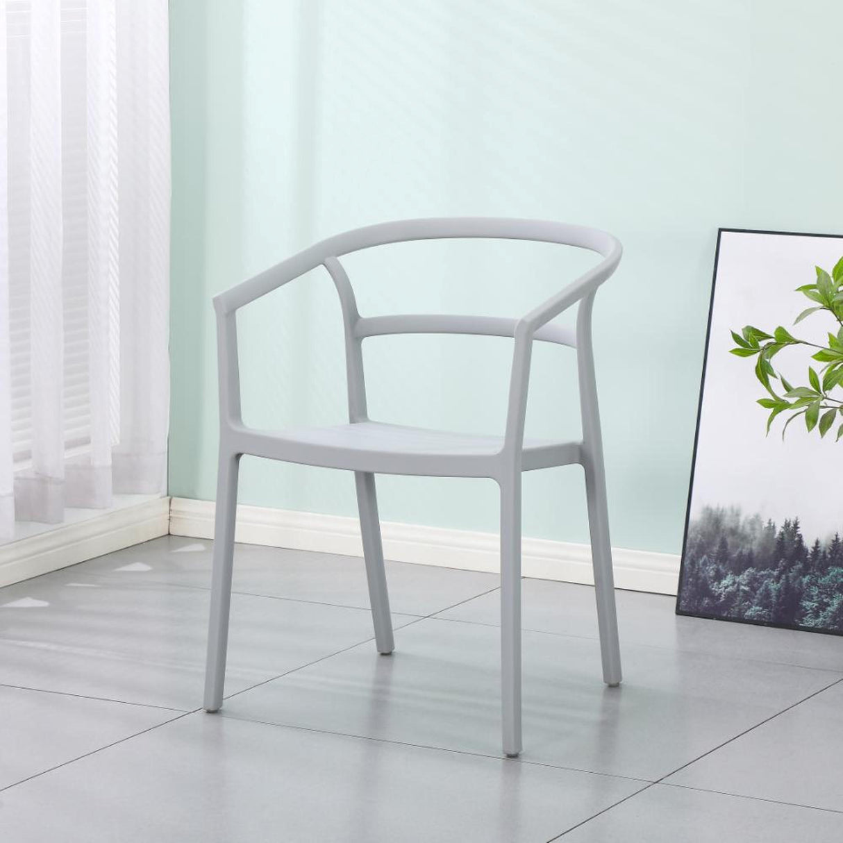 Silla para Exteriores Porto Gris 56x75.5cm Apilable con Apoya Brazos y con Espaldar