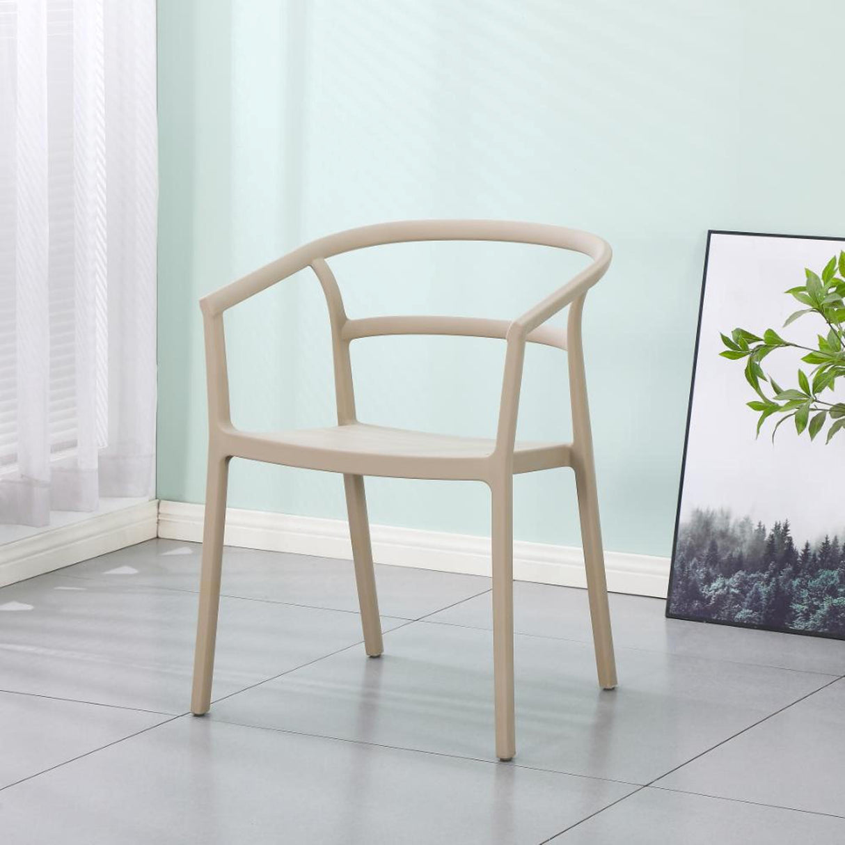 Silla para Exteriores Porto Taupe 56x75.5cm Apilable con Apoya Brazos y con Espaldar