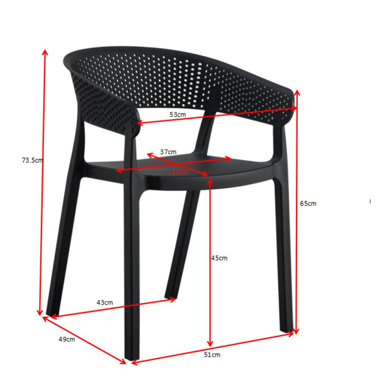 Silla para Exteriores Manaos Negro 52x73cm Apilable con Apoya Brazos y con Espaldar