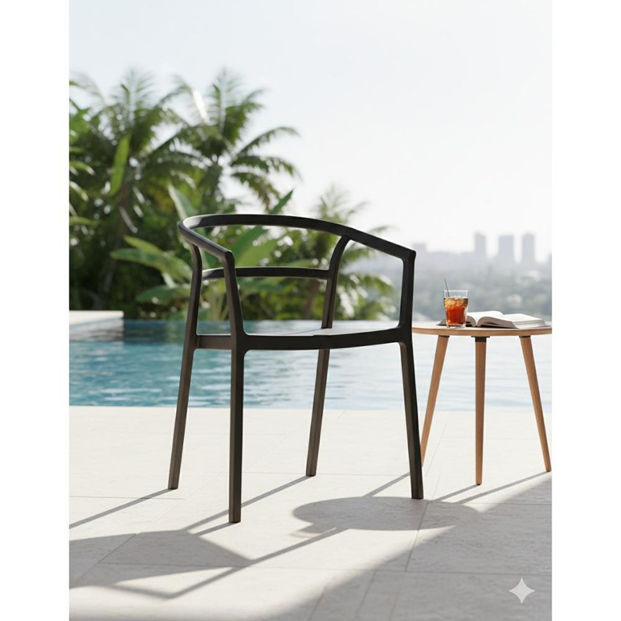 Silla para Exteriores Porto Negro 56x75.5cm Apilable con Apoya Brazos y con Espaldar