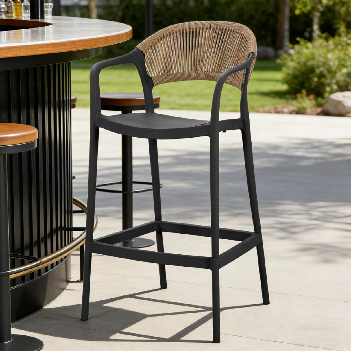 Silla Bar para Exteriores Bali Negro 56x109cm con Apoya Brazos y con Espaldar