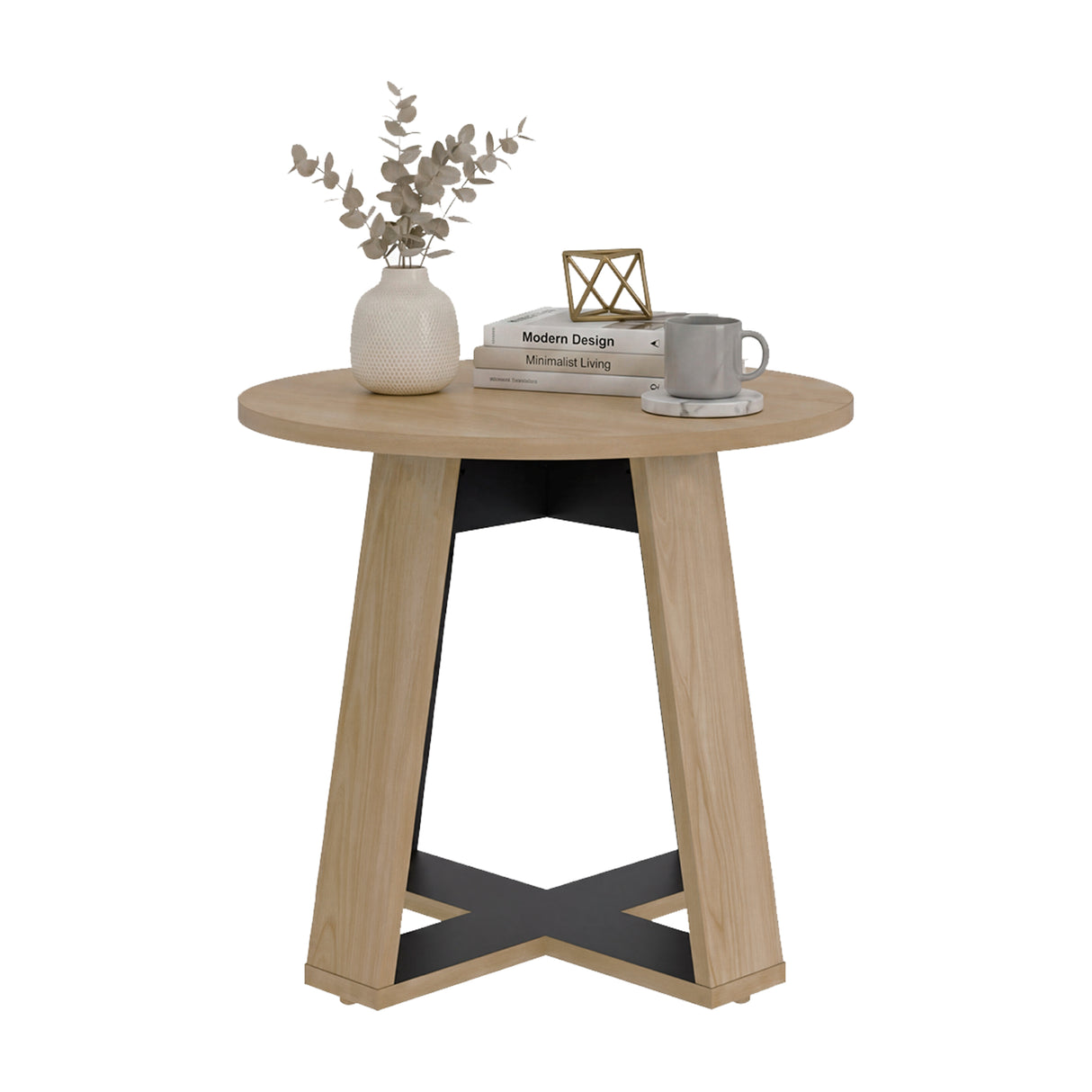Mesa Auxiliar Dallas Fresno Europeo y Wengue 47.9x42.5cm Circular con Patas