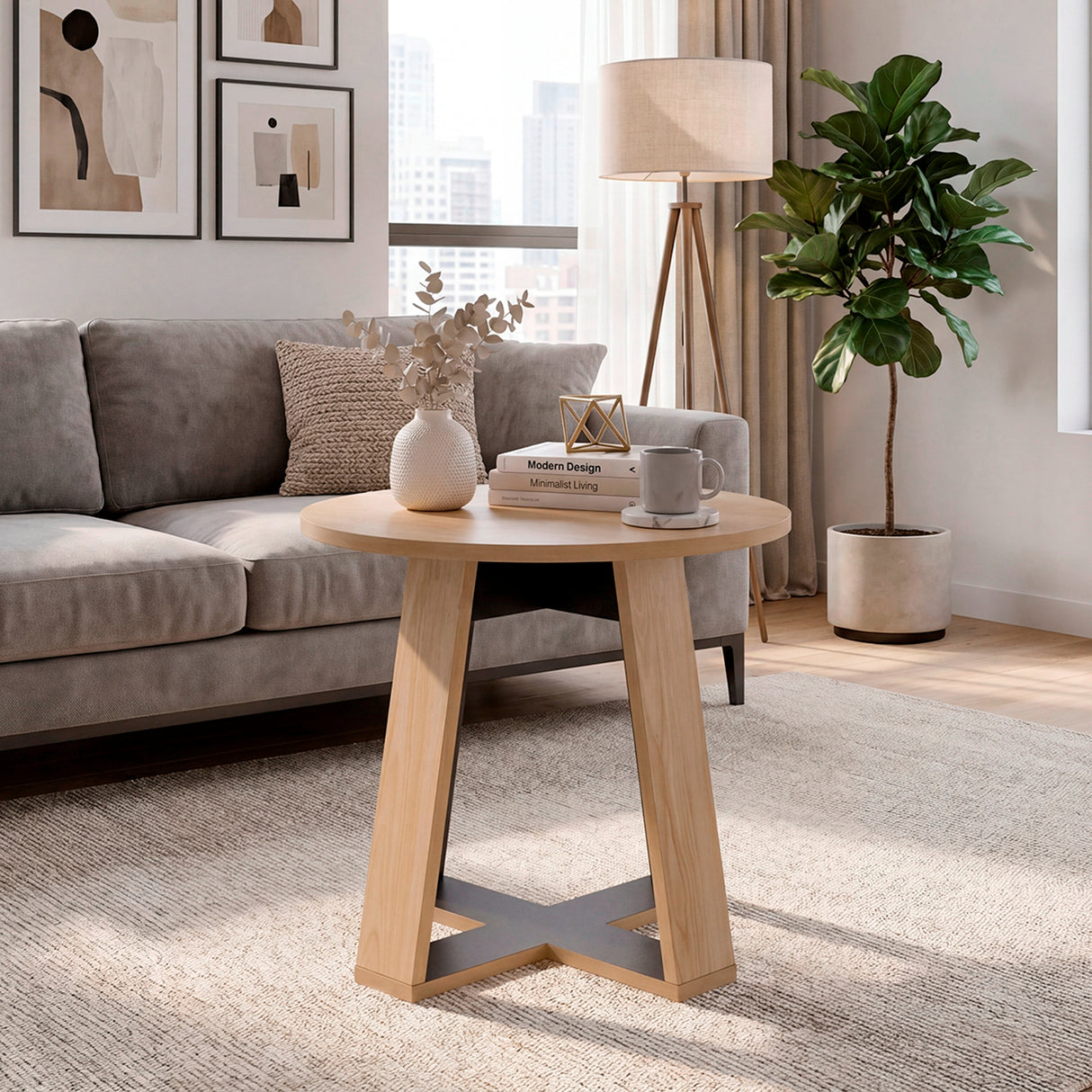 Mesa Auxiliar Dallas Fresno Europeo y Wengue 47.9x42.5cm Circular con Patas