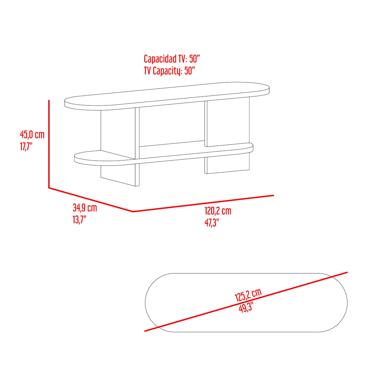Rack de TV Leeds Fresno Europeo 120.2x45cm para TV Hasta 50" Pulgadas