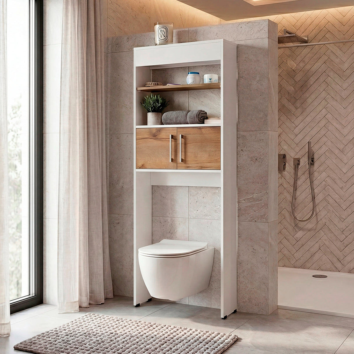 Ahorrador de Espacio para Baño Bath Blanco Fresno 62.4x160cm con Un Entrepaño