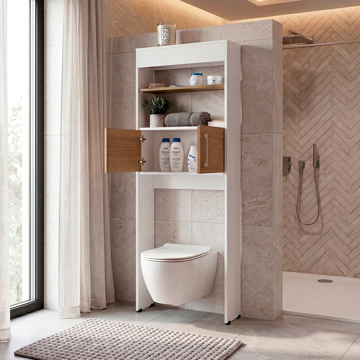 Ahorrador de Espacio para Baño Bath Blanco Fresno 62.4x160cm con Un Entrepaño